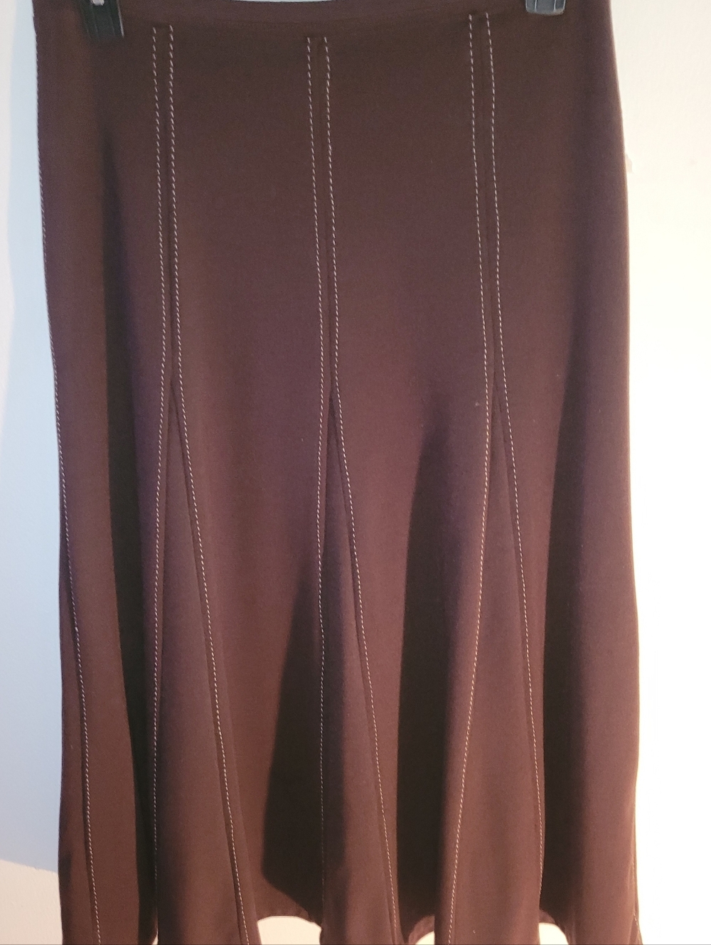 Vintage Villager Liz Claiborne Dark Brown A-Line Skirt with Contrast Stitching